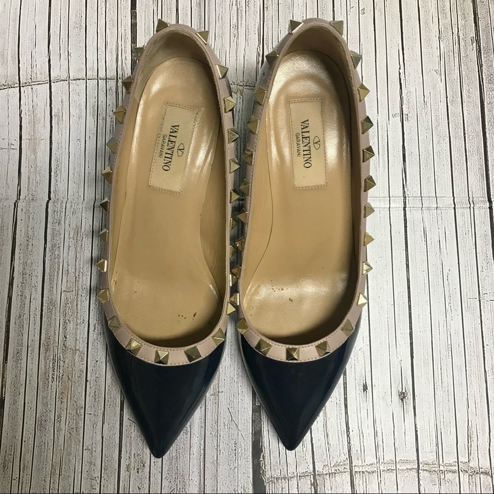 Valentino Rockstud Wedge Navy Patent sz 35.5